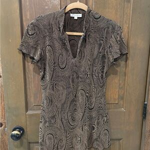 Dressbarn Black and Brown Swirl Pattern Mini Dress